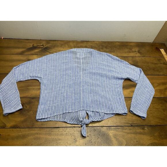 RAILS Womens Medium Val Belmont Stripe Shirt Tie Front Linen Blend Top Blouse - Picture 14 of 14